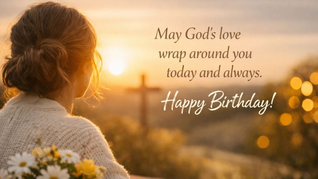 Christian birthday blessing with warm faith message and joyful mood