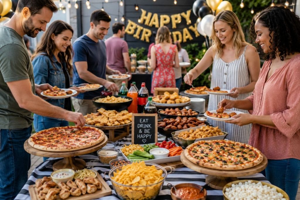 Birthday buffet with festive spread