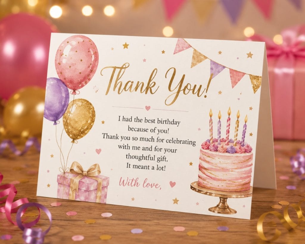 Birthday party thank you card template. Birthday party thank you card template.