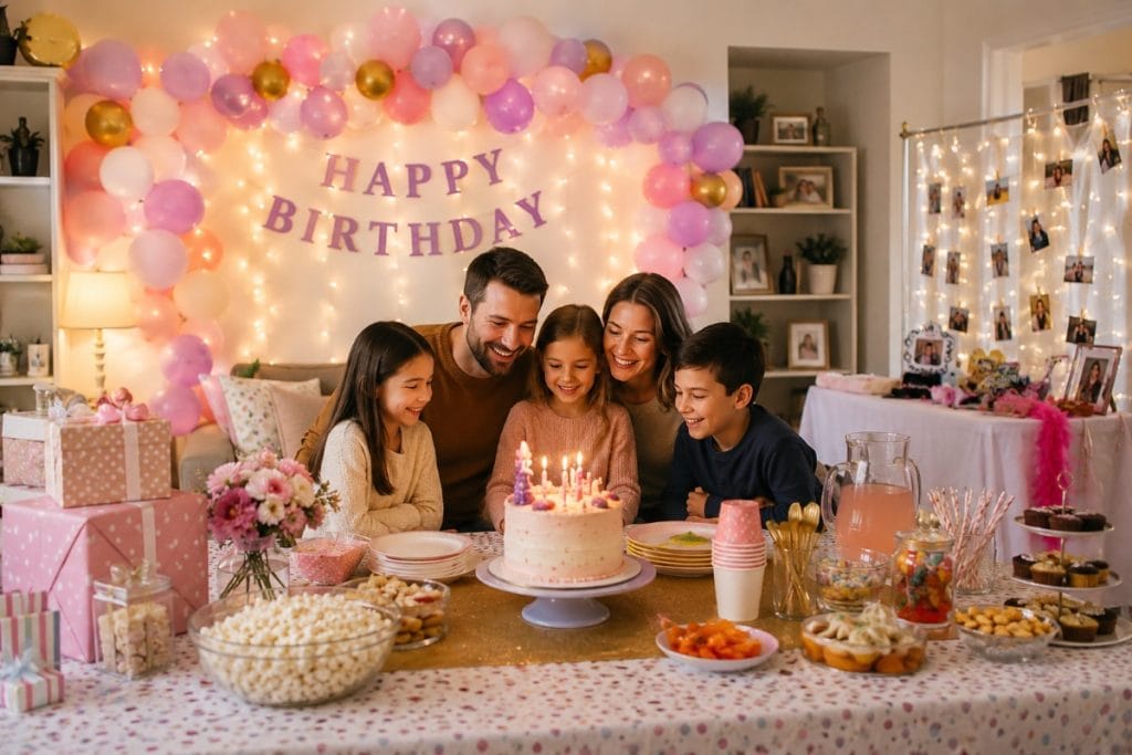Cozy family birthday celebration at home