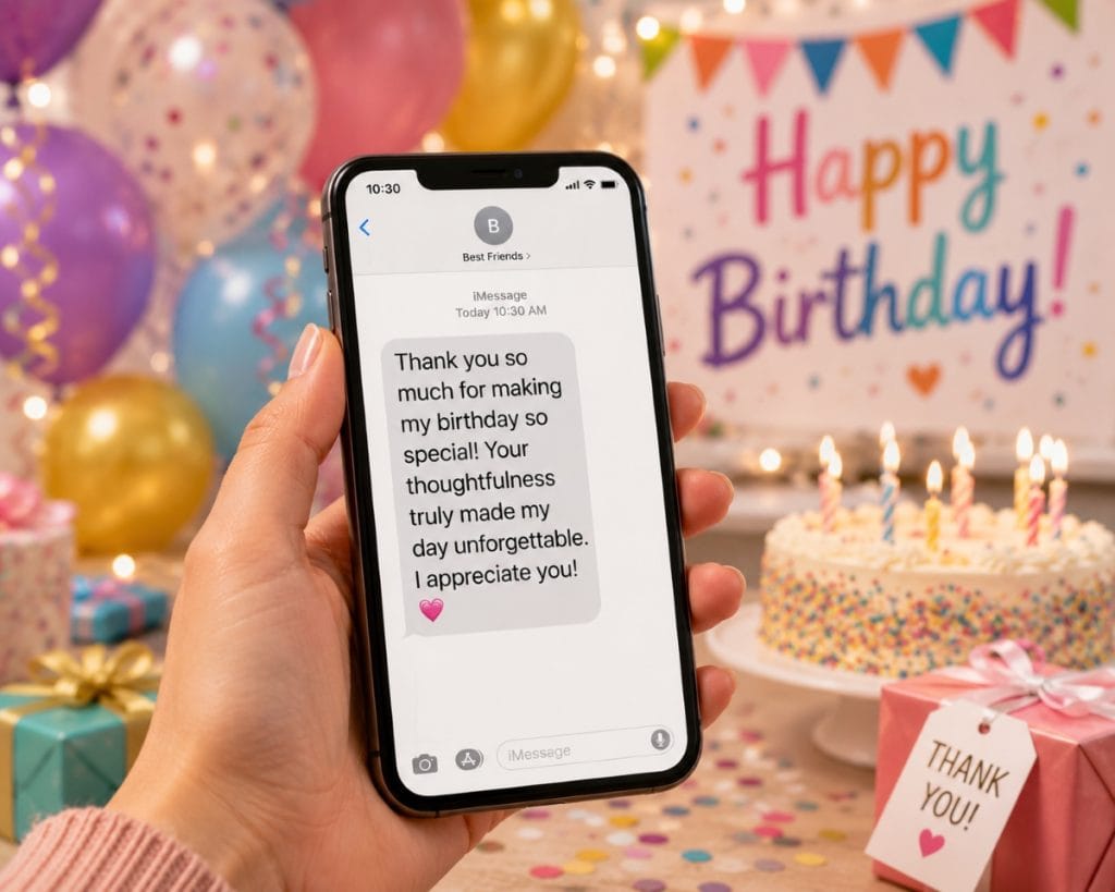 Short birthday party thank you message example